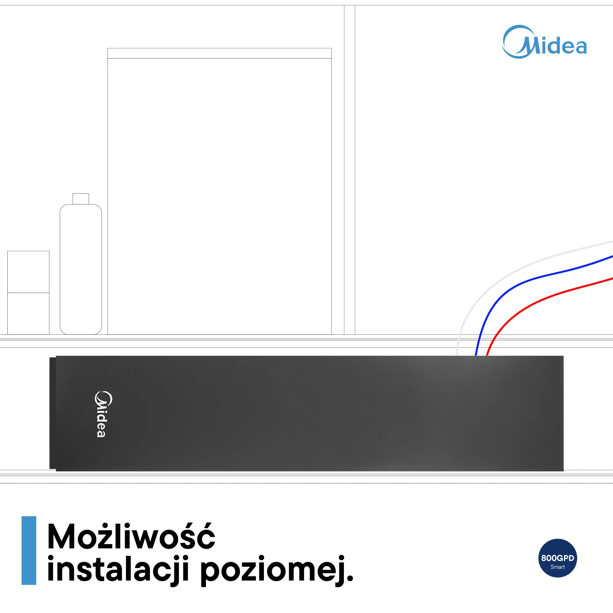 Bezzbiornikowa konstrukcja filtra osmotycznego Midea 800GPD SMART