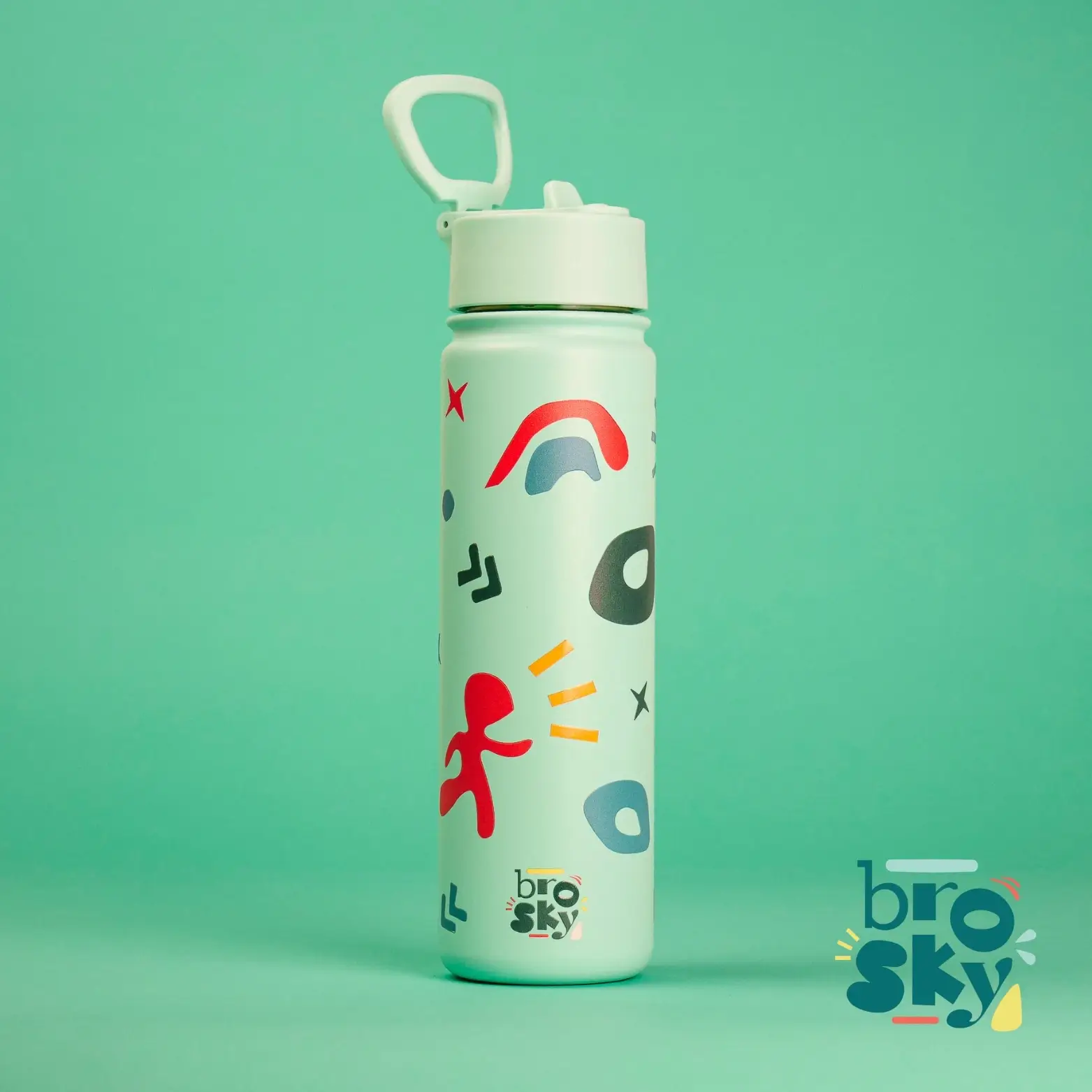 Stalowa butelka na wodę Brosky Pattern 680ml w kolorze miętowym