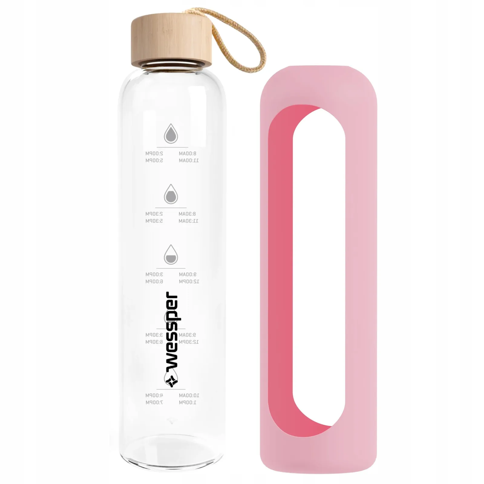 Szklana butelka na wodę Wessper z różowym etui