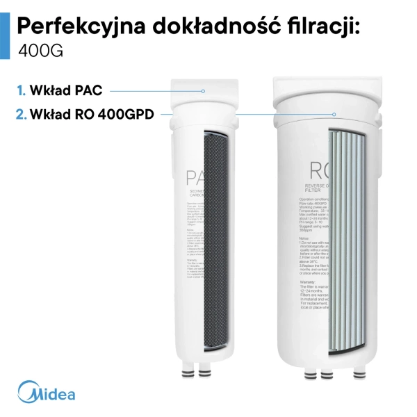 Midea 400GPD RO5 Filtr odwróconej osmozy bez zbiornika z czarną wylewką