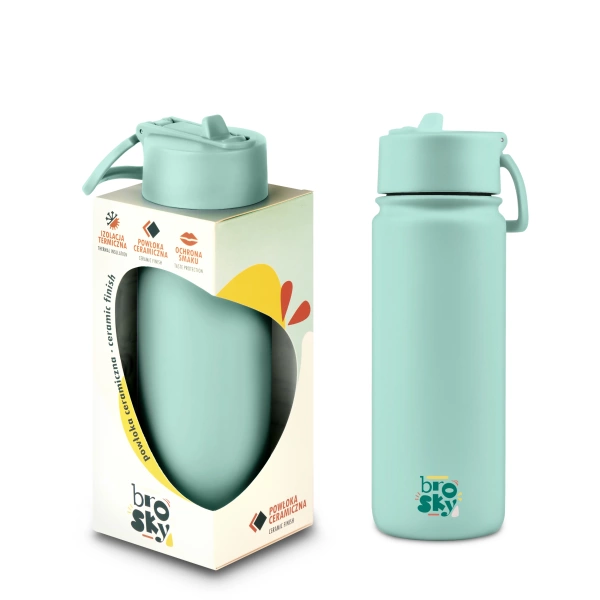 Brosky Basic Stalowa butelka na wodę w kolorze miętowym 550ml