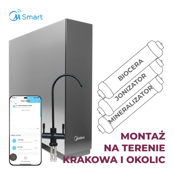 Midea 600GPD RO8 Filtr odwróconej osmozy z mineralizatorem, jonizatorem, BIOCERA i montażem