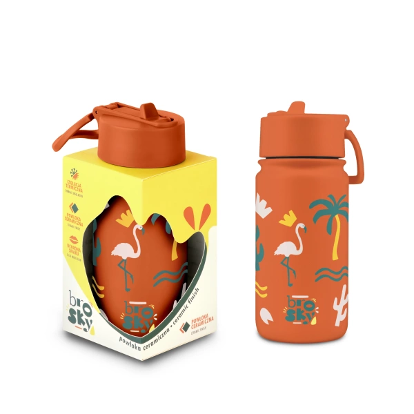 Brosky Kids Ceglana butelka na wodę dla dzieci we flamingi 450ml