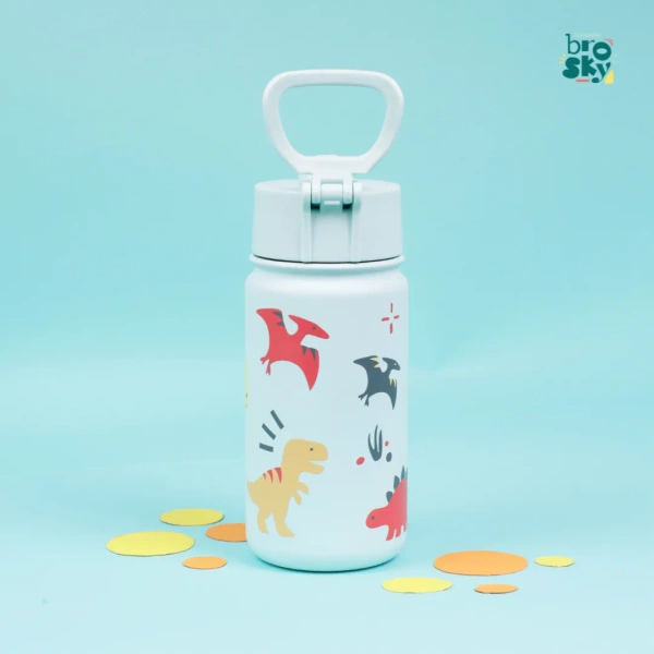 Brosky Kids Miętowa butelka na wodę dla dzieci w dinozaury 450 ml
