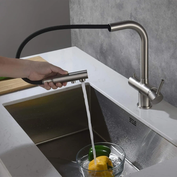 Blue Water Apala Stal Czterodrożna bateria kuchenna z wyciąganą wylewką