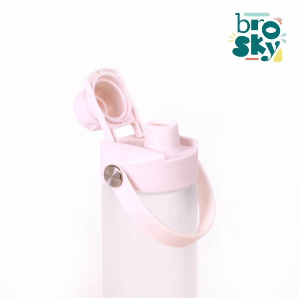 Brosky Glass Szklana butelka na wodę z różową zakrętką 610 ml