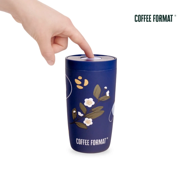 Coffee Format Niebieski kubek termiczny z motywem roślin i kwiatów 350 ml