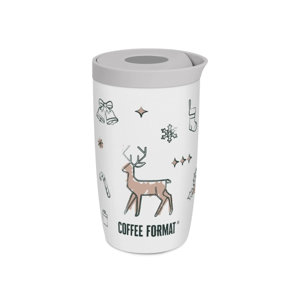 Coffee Format Biały kubek termiczny z motywem świątecznym 350 ml