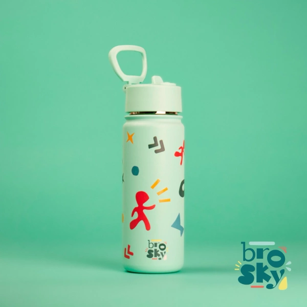 Brosky Pattern Stalowa butelka na wodę w kolorze miętowym 550ml