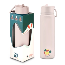 Brosky Abstract Różowa stalowa butelka termiczna ze słomką 680 ml