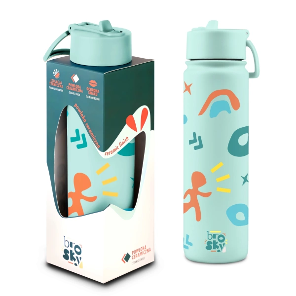Brosky Pattern Stalowa butelka na wodę w kolorze miętowym 680ml