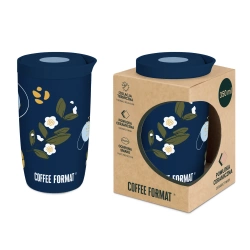 Coffee Format Niebieski kubek termiczny z motywem roślin i kwiatów 350 ml