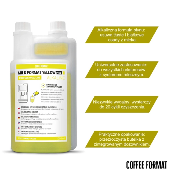 Coffee Format MILK FORMAT YELLOW PRO Środek do czyszczenia systemu mlecznego 1l