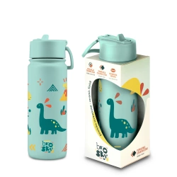 Brosky Kids Miętowa butelka na wodę dla dzieci w dinozaury 550 ml
