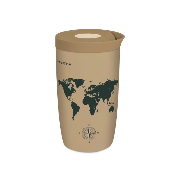 Coffee Format Brązowy kubek termiczny z motywem mapy świata 350 ml