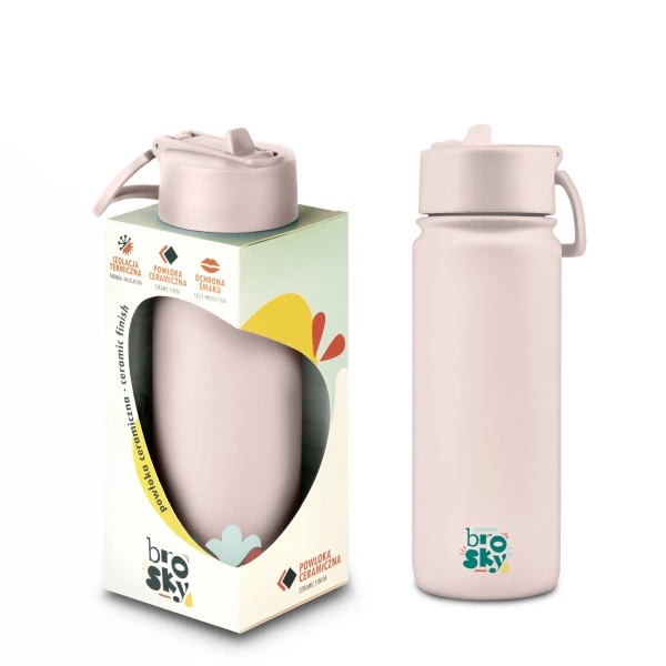 Brosky Abstract Różowa stalowa butelka termiczna ze słomką 550 ml