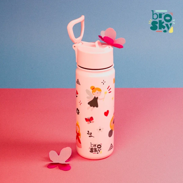 Brosky Kids Różowa butelka na wodę dla dzieci we wróżki i księżniczki 550ml