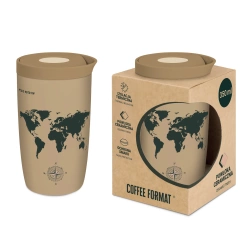 Coffee Format Brązowy kubek termiczny z motywem mapy świata 350 ml