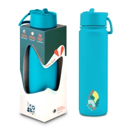 Brosky Abstract Niebieska stalowa butelka termiczna ze słomką 680 ml