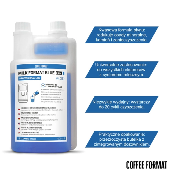 Coffee Format MILK FORMAT BLUE PRO Płyn czyszczący do systemu spieniania mleka 1l