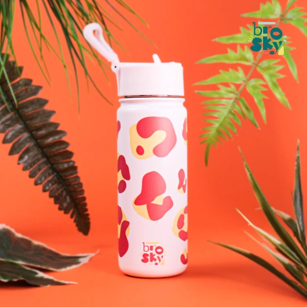 Brosky Wild Różowa butelka na wodę z nadrukiem w motyw zwierzęcy 550 ml