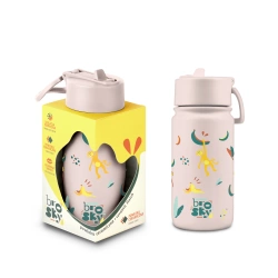 Brosky Kids Różowa butelka na wodę dla dzieci w małpki 450ml