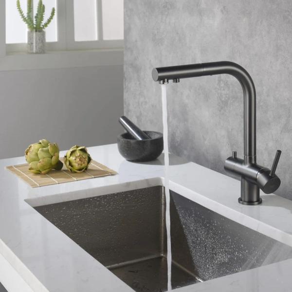 Blue Water Apala Grafit Czterodrożna bateria kuchenna z wyciąganą wylewką