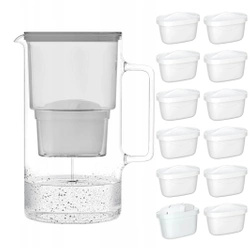 Wessper AquaMax Crystalline 3L Szary szklany dzbanek filtrujący z 12 wkładami