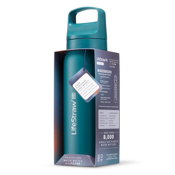 LifeStraw Go 2.0 Turkusowa stalowa butelka filtrująca 1L z dodatkowymi wkładami