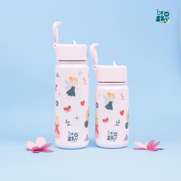 Brosky Kids Różowa butelka na wodę dla dzieci we wróżki i księżniczki 550ml