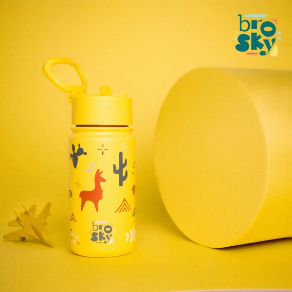 Brosky Kids Żólta butelka na wodę dla dzieci w lamy 450ml