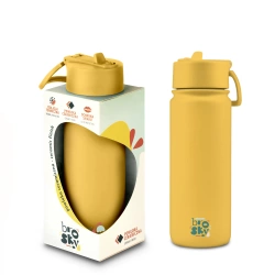 Brosky Abstract Żółta stalowa butelka termiczna ze słomką 550 ml