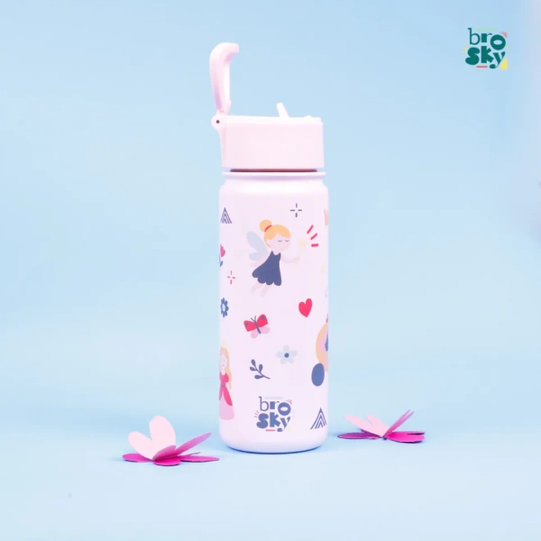 Brosky Kids Różowa butelka na wodę dla dzieci we wróżki i księżniczki 550ml
