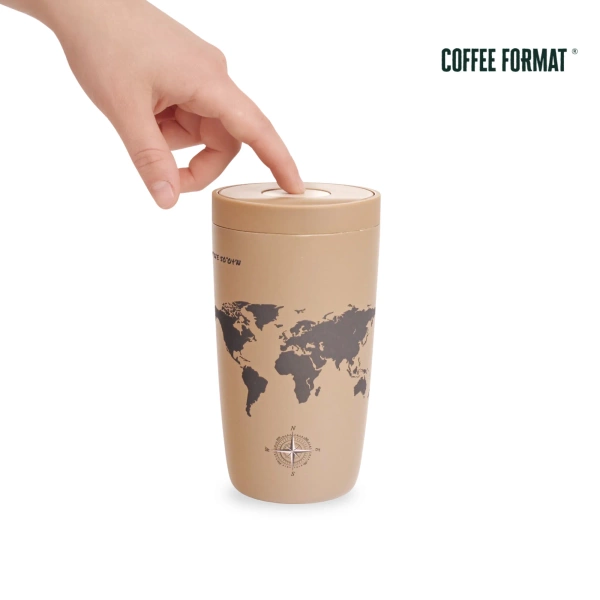 Coffee Format Brązowy kubek termiczny z motywem mapy świata 350 ml