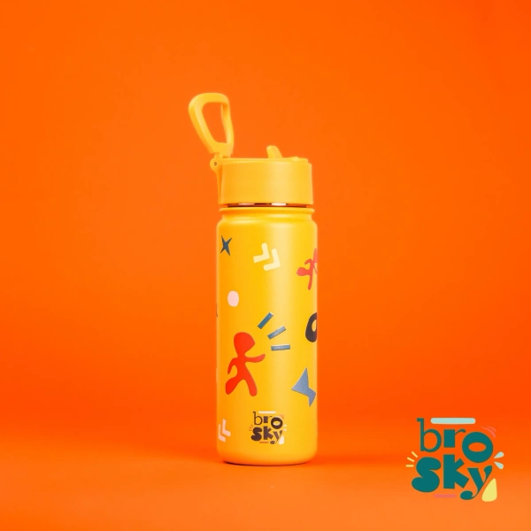 Brosky Pattern Stalowa butelka na wodę w kolorze żółtym 550ml