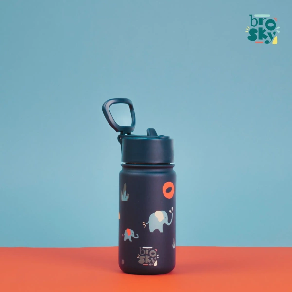 Brosky O. Granatowy bidon termiczny na wodę w słoniki 450 ml