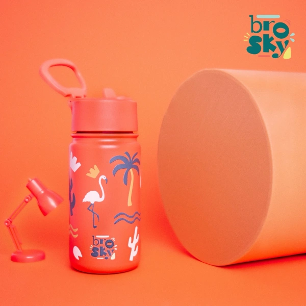 Brosky Kids Ceglana butelka na wodę dla dzieci we flamingi 450ml
