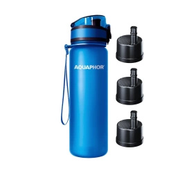 Aquaphor City 0,5L Niebieska butelka filtrująca wodę z 3 wkładami
