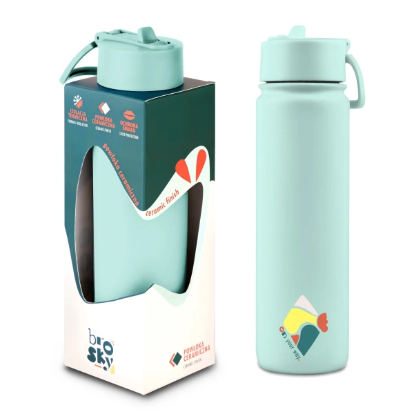 Brosky Abstract Miętowa stalowa butelka termiczna ze słomką 680 ml