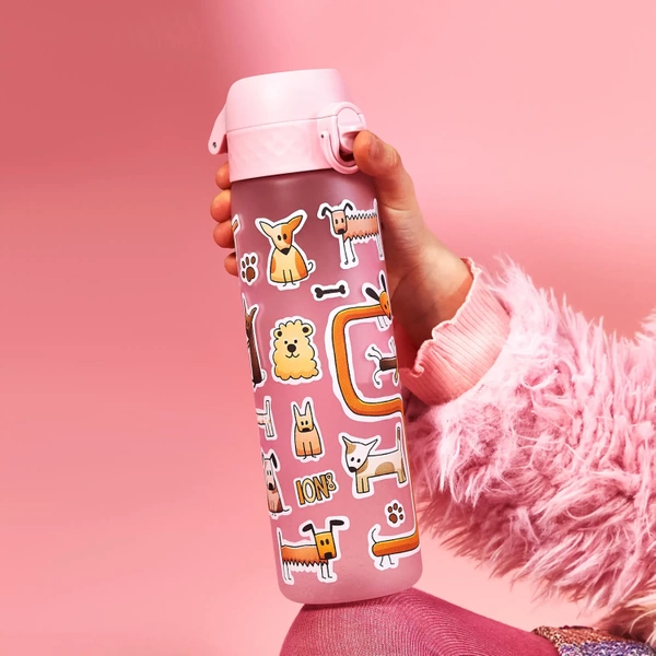 ION8 Różowa butelka na wodę dla dzieci w pieski 500 ml