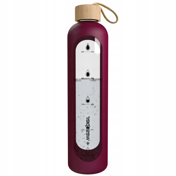 Wessper Activemax Crystalline 1L Szklana butelka motywacyjna z burgundowym etui