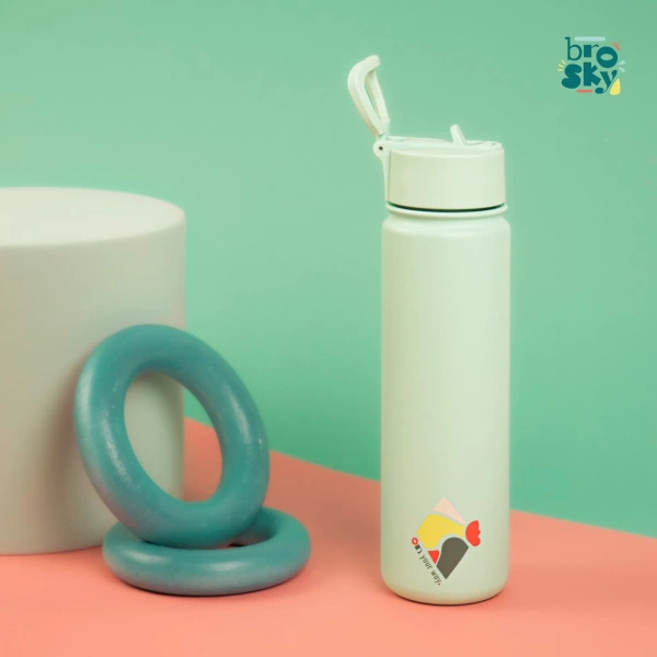 Brosky Abstract Miętowa stalowa butelka termiczna ze słomką 680 ml