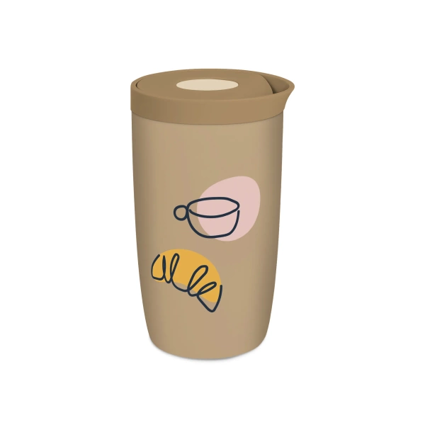 Coffee Format Brązowy kubek termiczny z motywem croissanta i kawy 350 ml