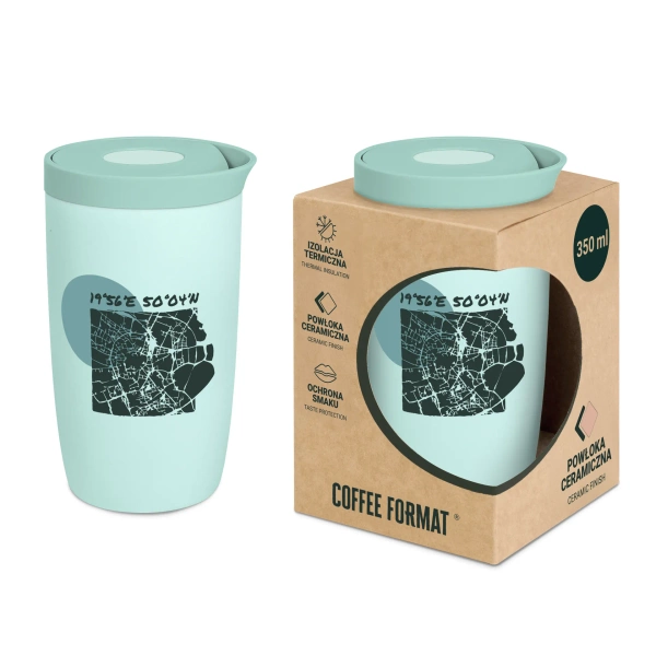 Coffee Format Miętowy kubek termiczny z motywem mapy 350 ml