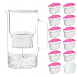 Wessper AquaMax Crystalline 3L Biały szklany dzbanek filtrujący z 12 wkładami