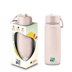 Brosky Abstract Różowa stalowa butelka termiczna ze słomką 550 ml