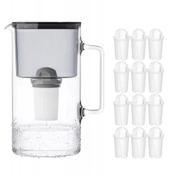 Wessper AquaClassic Crystalline 3L Czarny szklany dzbanek filtrujący z 12 wkładami