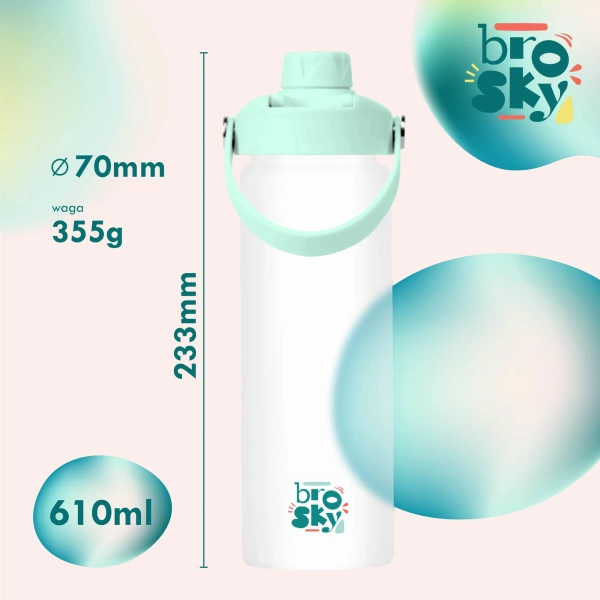 Brosky Glass Szklana butelka na wodę z granatową zakrętką 610 ml