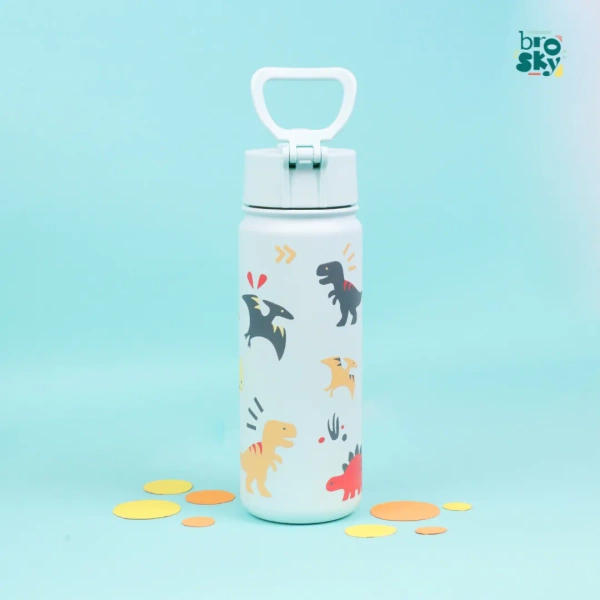 Brosky Kids Miętowa butelka na wodę dla dzieci w dinozaury 550 ml
