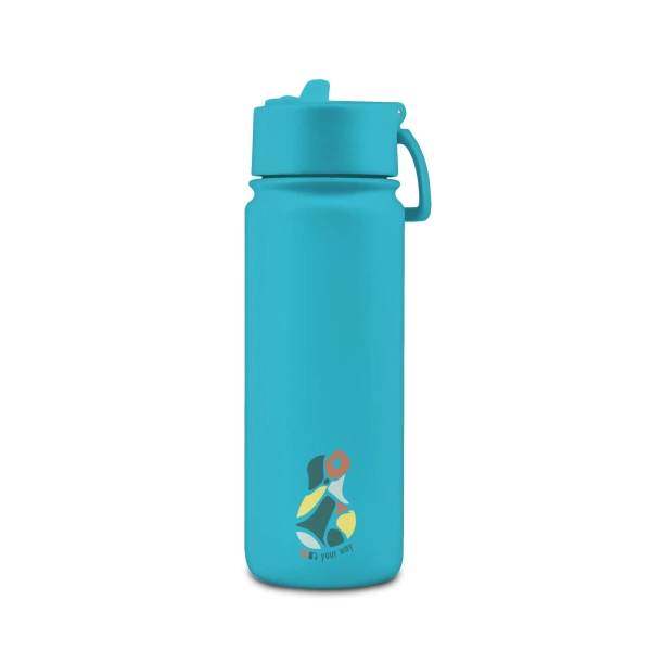 Brosky Abstract Niebieska stalowa butelka termiczna ze słomką 550 ml